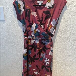 LOFT Burgundy Floral Midi Dress
